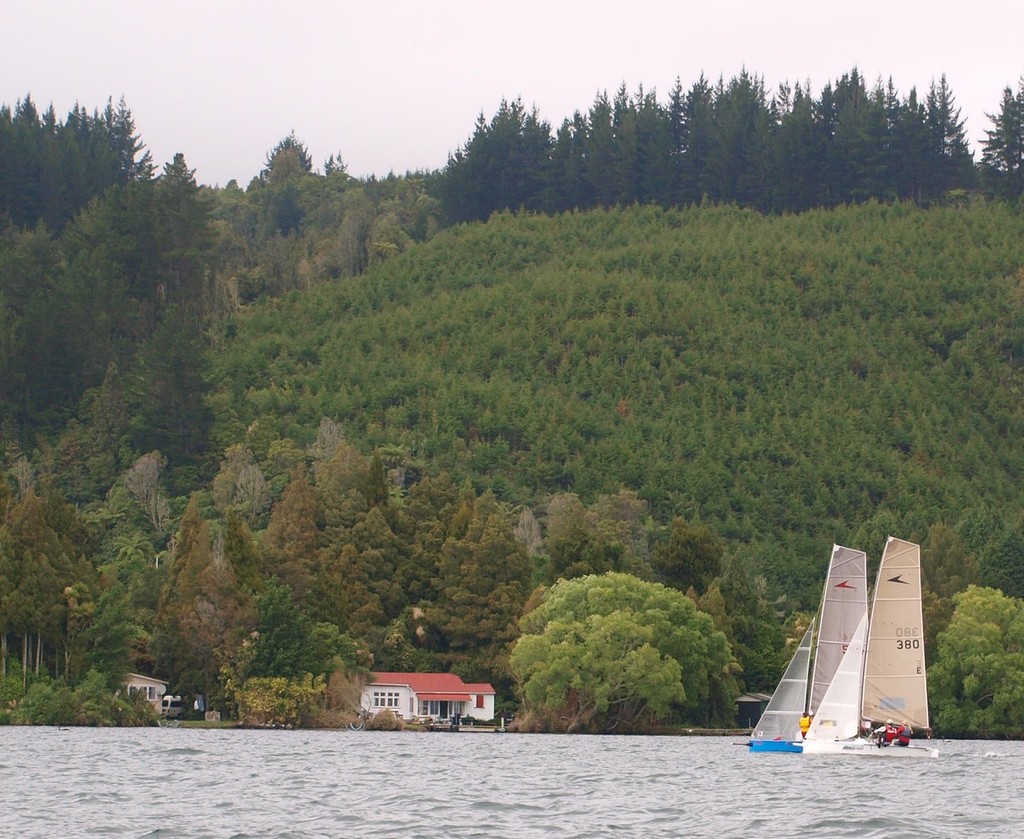 Racing on the doorstep: Tacking duel in front of the bach - Rotoiti Spring Sprints 2010 © Nadine Moeller